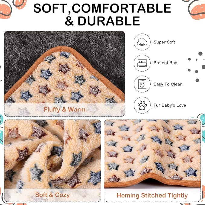 Reginary 4 Pcs Waterproof Guinea Pig Blankets Washable Small Animal Fleece Bedding Absorbent Guinea Pig Cage Liners Reusable Pet Pee Pad Sleep Mat for Hamster Ferret(Star Pattern,28 x 56 Inch)