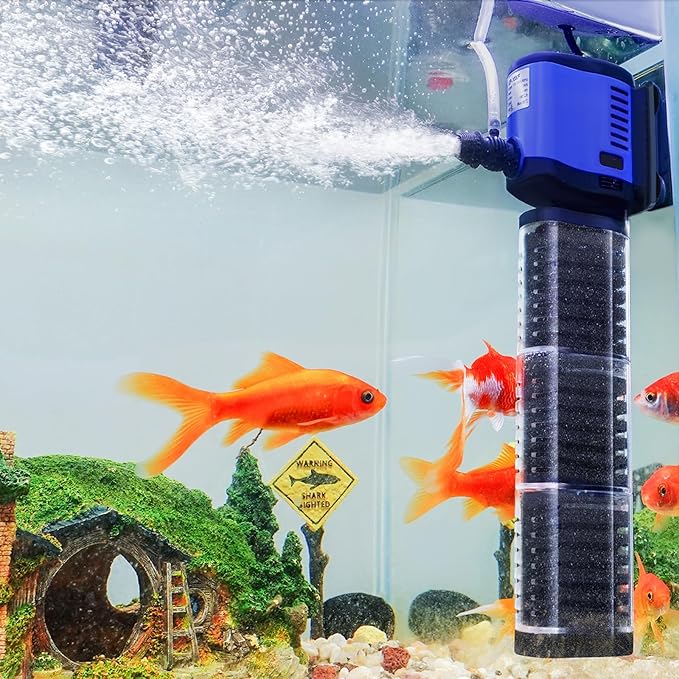 TARARIUM Aquarium Filter Pond Pump 660GPH for 75-300 Gallon Fish Tank, 8ft. High Lift Dry Burning Protection Biochemical Submersible Internal Powerful Pump 4 in 1, Saltwater Freshwater Large