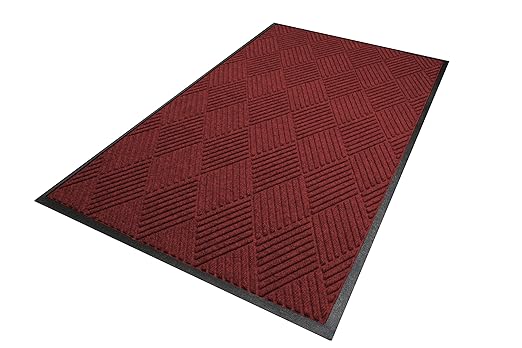 M+A Matting WaterHog Diamond | Commercial-Grade Entrance Mat with Rubber Border – Indoor/Outdoor, Quick Drying, Stain Resistant Door Mat (Red/Black, 3' x 8')