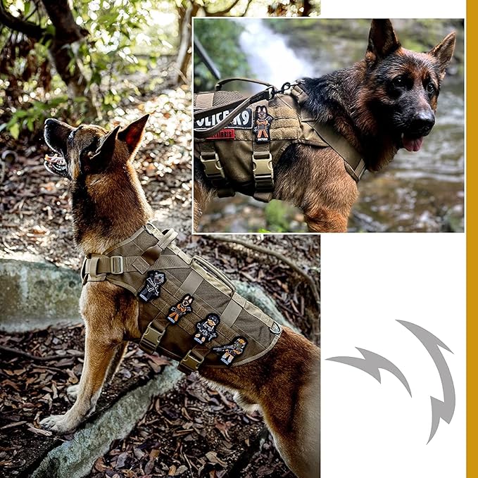 OneTigris No Pull Tactical Dog Harness for Medium Dogs, Aire Mesh Dog Vest Harness, Breathable Military Dog Molle Vests with Handles, Service Dogs Vest for Walking Hiking Training (L, Brown)