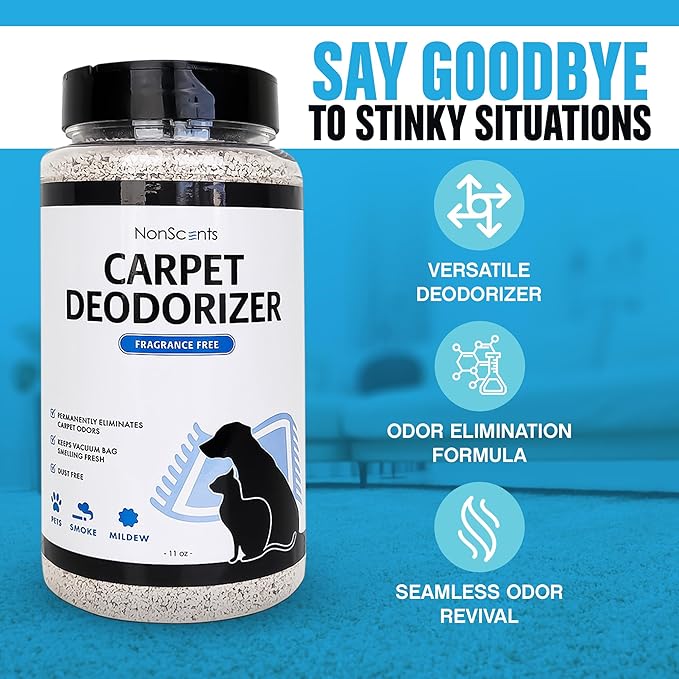 NonScents Carpet & Rug Odor Eliminator - Safe & Fragrance-Free Pet Carpet Deodorizer - Cat and Dog Smell Neutralizer - Removes Pet Urine Odors - Fresh Scent Powder in Pet Areas at Home