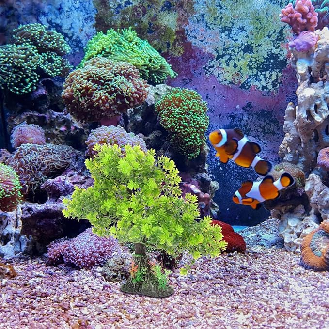 POPETPOP Artificial Aquarium Plant Plastic Water Plant Tree Fish Tank Bonsai Ornament Fish Tank Hideout Sushi Plate Decor for Aquarium Terrarium Landscape Green