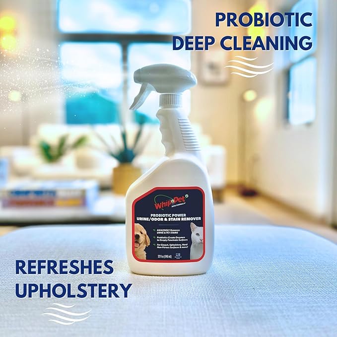 Whip-Pet Pet Odor Eliminator and Stain Remover -Professional Strength Enzymatic Cleaner for Dog Urine and Carpet Odor Eliminator - Pet Odor Remover, 32OZ