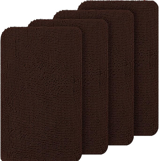 OLANLY Dog Door Mat Set 4-Piece 24x16, Absorbs Moisture and Dirt, Absorbent Non-Slip Washable Doormat, Quick Dry Chenille Mud Mat for Dogs, Entry Indoor Entryway Carpet for Inside Floor, Brown