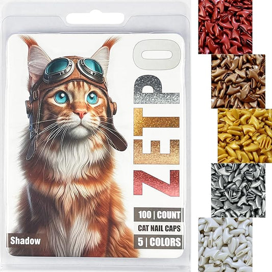 zetpo 100 pcs Cat Nail Caps | Cat Claw Covers | with Adhesives and Applicators (M, Metal Red, Bronze, Gold, Silver, Pearl White)