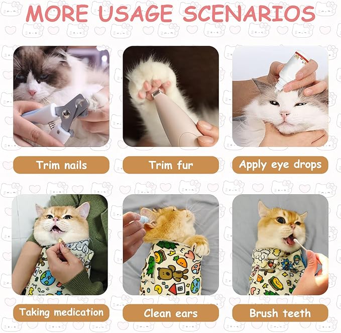 Cat Grooming Restraint Wrap – Self-Adhering Swaddle for Nail Clipping, Anti-Scratch & Escape-Proof, Calming Cat Swaddle Wrap for Grooming or Medication (Extra-Large, for Over 1 Year Old Kittens)