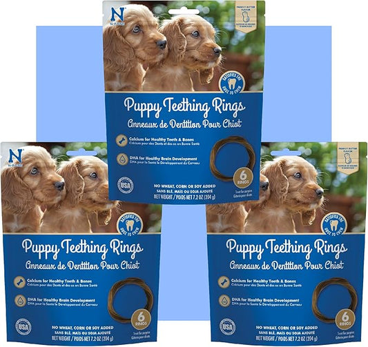 N-Bone Puppy Teething Rings Peanut Butter Flavor 6 Count Bag Multi Pack, Total 3 Bags, 21.6-oz (18 Rings)