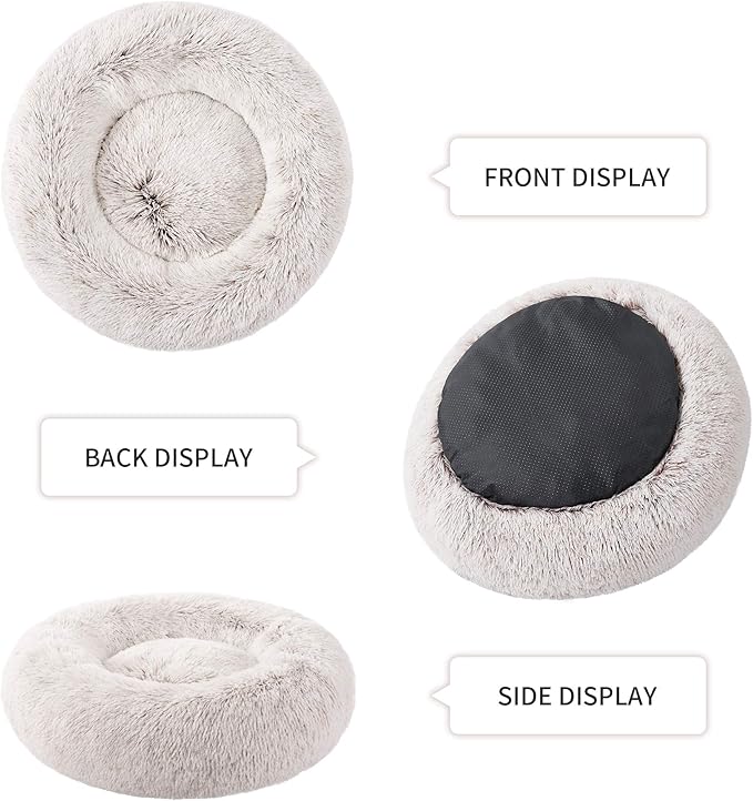 Love's cabin Calming Cat Bed for Indoor Cats,Anti-Anxiety Donut Round Dog Bed,Fluffy Faux Fur Washable Pet Bed for Small Medium Dogs and Cats,Coffee,24in