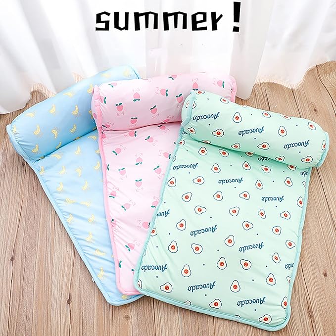 PUMYPOREITY Cooling Dog Bed, Pet Cooling Mat with Pillow, Ice Silk Cooling Dog Blanket, Self Cooling Pad for Cat,Dog, Washable Summer Pet Mat for Kennel, Crates, Sofa, Floor, Green, S