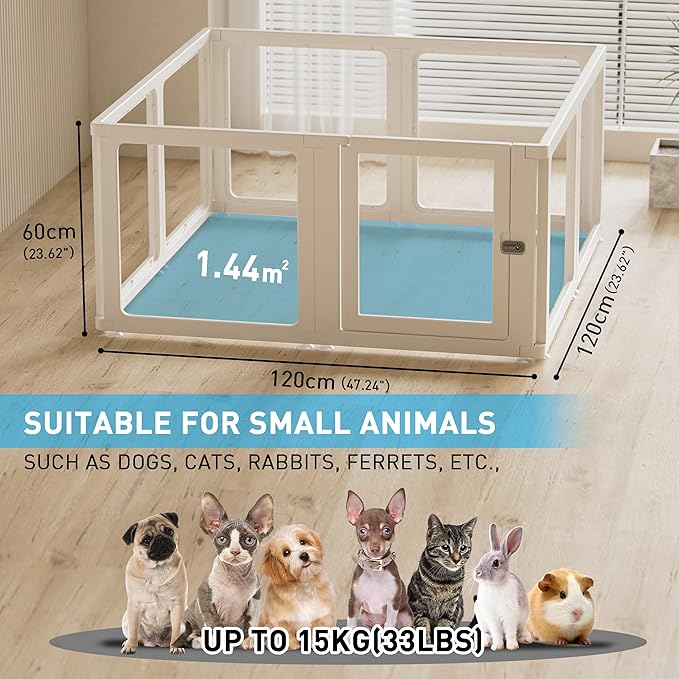 Citylife Dog Playpen with Door Clear Pet Playpen for Indoor Outdoor Easy to Install and Remove Puppy Playpen for Dogs, Cats, Bunnies, Pigs, 8 Panels