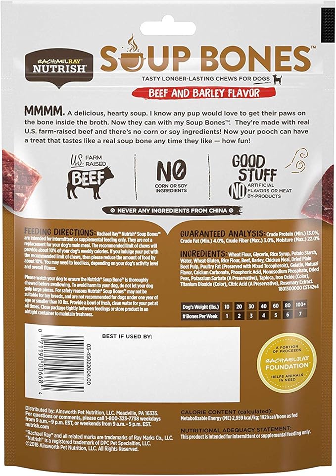 Rachael Ray Nutrish Dog Chews Soup Bones With Real Beef & Barley, 24 Dog Treats