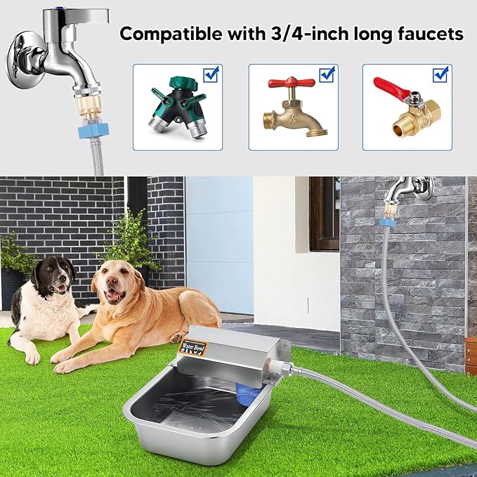 Automatic Water Dispenser for Dog, 3L Dog Water Bowl Dispenser, Stainless Steel Indoor/Outdoor Water Feeder Suitable for Dogs Livestock Chicken Horse, Easy to Clean