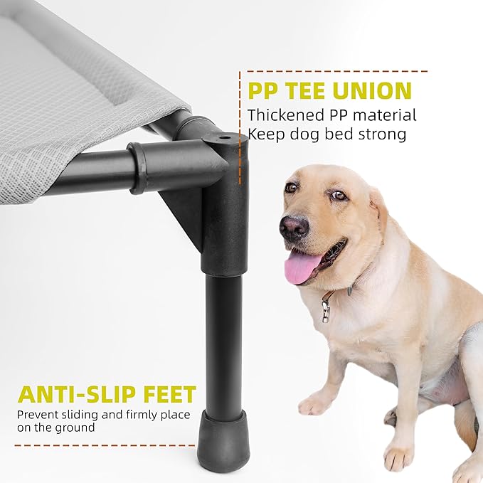 Soft Mesh Elevated Pet Bed for Large Medium Dogs Outdoor Resting Cot with Water-Resistant, Air-Permeable, Cooling and Anti-Skid Portable Dog Bed, Up to 120 lbs, 43.2" L x 31" W x 7.5" H, Gray