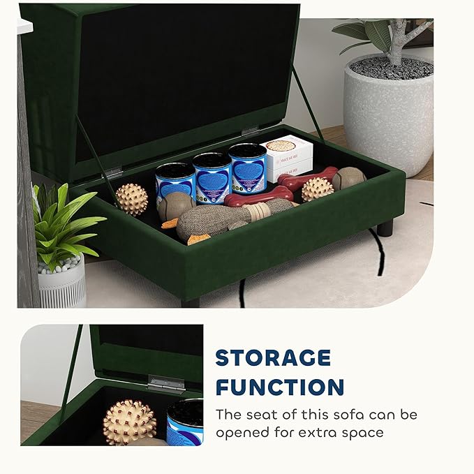 PawHut Luxury Fancy Dog Couch with Hidden Storage, Small Dog Sofa Bed with 2" Soft Foam, Modern Pet Furniture for Puppies & Little Breeds, Green