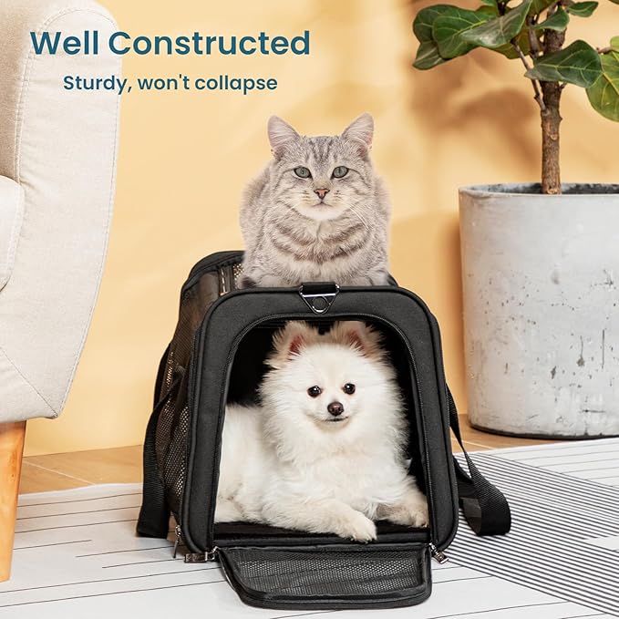 Petsfit Cat Carrier Dog Carrier, Large Capacity Lightweight Soft-Sided Pet Carrier for Travel, with Adjustable Shoulder Strap, Auto Locking Zipper Head and Washable Fleece Pad
