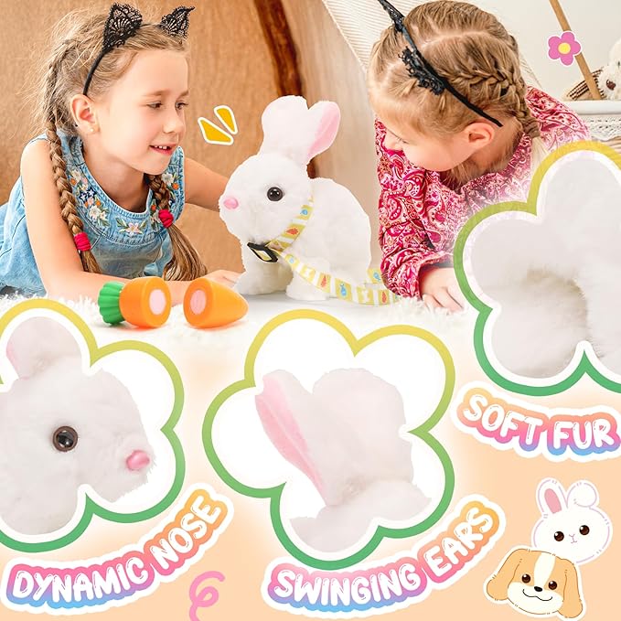 Tagitary Plush Toys Electronic Toy with Sounds,Wiggling Ears,Twitching Mouth and Nose, Interactive Rabbit Toy for Kids with Leash,Easter Christmas Birthday Gift for Toddlers Kids