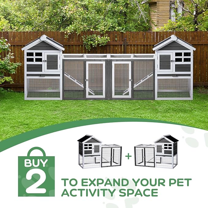 Outvita Rabbit Hutch, Small Wood Chicken Coop, 48" Guinea Pig Cage w/Pull-Out Tray, Waterproof Asphalt Roof, Chicken Run, Interactive Door for Small Animal Pen Outdoor