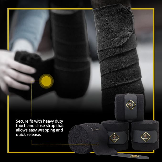Kavallerie Elastic Fleece Bandages for Horses, Non- Slip and Snug fit Breathable Material for Injury Protection and Superior Legs Support, Stocking up Solution - Black - (2 Units Per Pack)