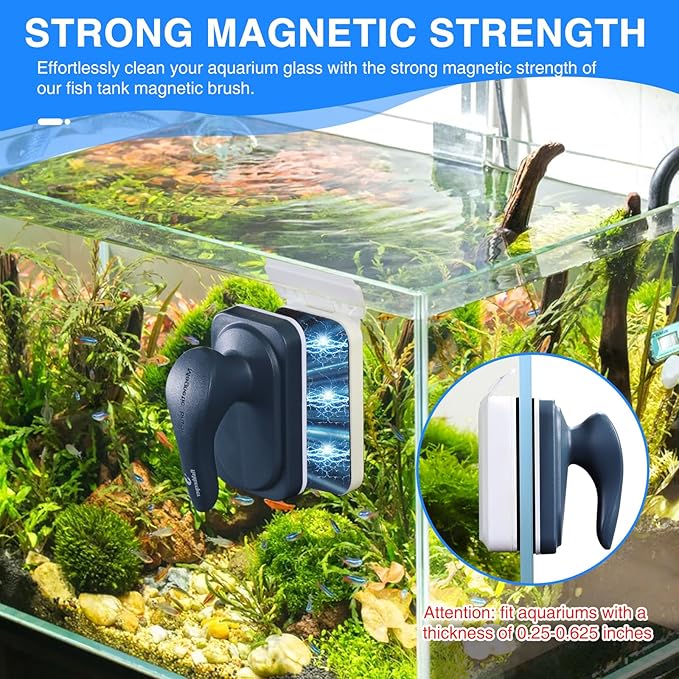 fishkeeper Aquarium Strong Magnetic Glass Cleaner Brush, Fish Tank Algae Magnet Cleaning Tool with 2 Detachable Scrapers, Mag Float Scrubber for 0.25-0.625Inch Glass and Acrylic Tanks