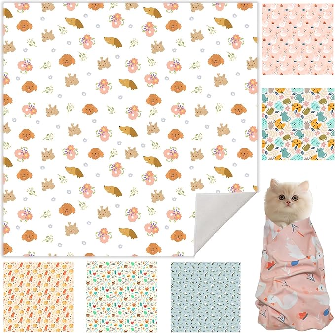 27.6" Cat Grooming Wrap, Cat Wrap for Cutting Nails, Self-Adherent Fabric Wrap for Cats, Burrito Wrap Anti-Scratch, Anti-Escape, Multifunctional Swaddle Wrap Pet Tool (Floral, X Large)