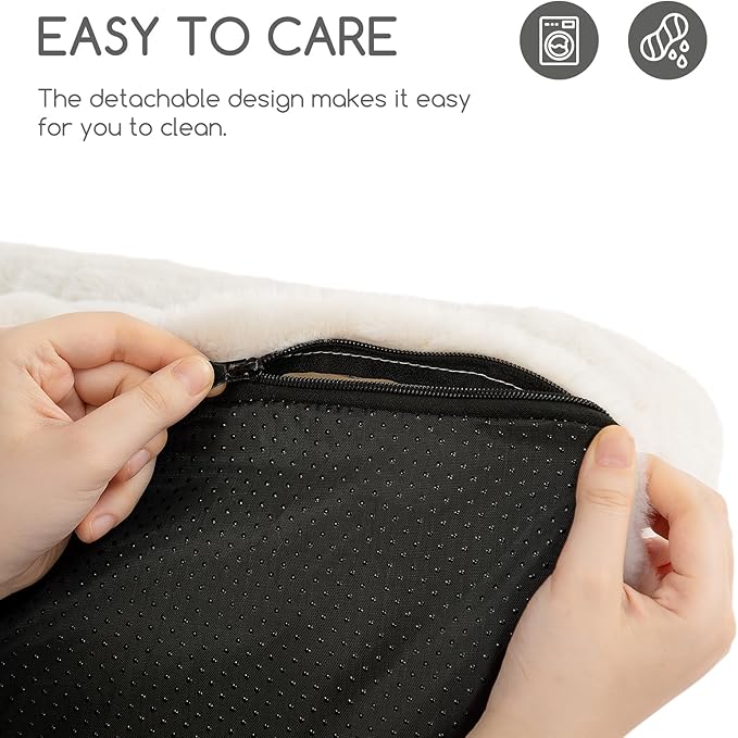 Hollypet Fluffy Plush Dog Cat Pet Couch Soft Calming Sofa Bed for Medium Small Cats and Dogs, Beige