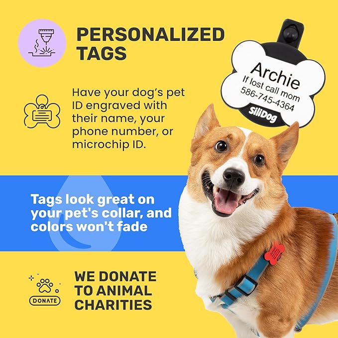 SiliDog AirTag Holder Silent Dog ID Tag – Personalized Engraved Silicone Pet Tag – Durable, Glow-in-The-Dark – Red Bone