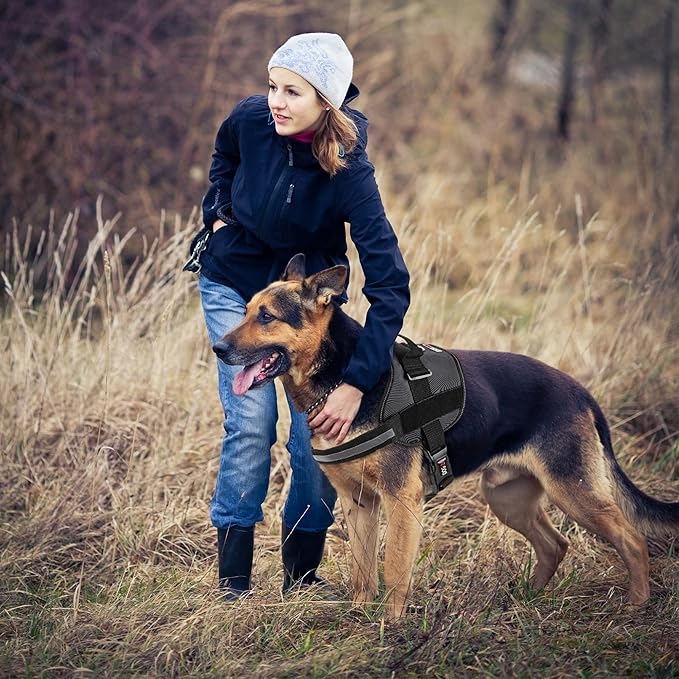 Dogline Dog Harness, Reflective No-Pull Adjustable Vest with Handle, Breathable No-Choke Harness for Small, Medium or Large Dogs Room for Patches Girth 33"-46" in Black