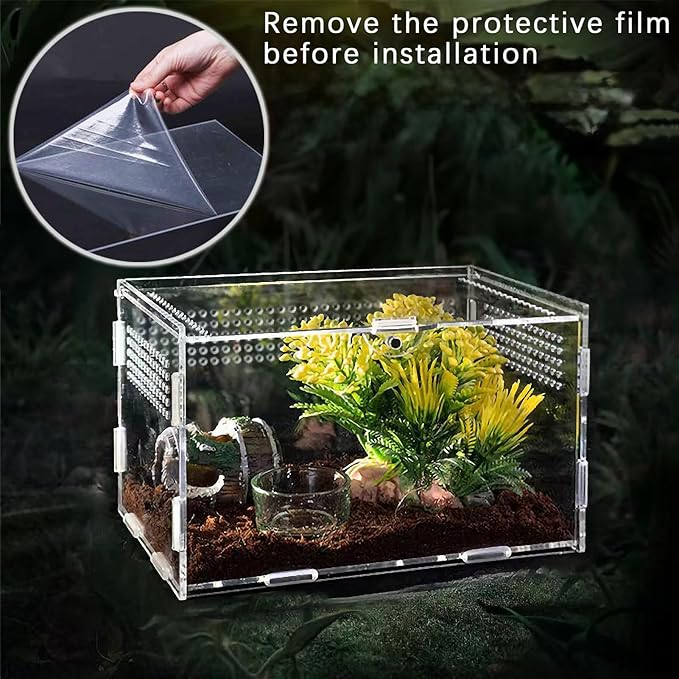 Micro Habitat Terrarium Enclosure Kit（4pc Set）,Jumping Spider Enclosure,Spider Enclosure,Tarantula Enclosure, Acrylic Reptile Enclosure(8 * 4.7 * 4.7 Inches)