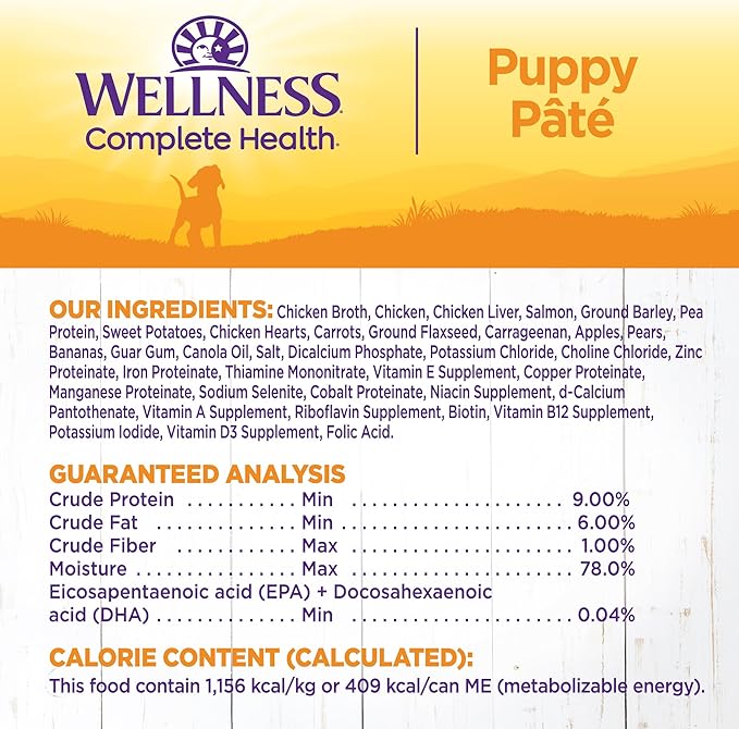 Wellness Complete Health Natural Wet Canned Puppy Food, Puppy Chicken & Salmon 12.5-Ounce Can (Pack of 12)