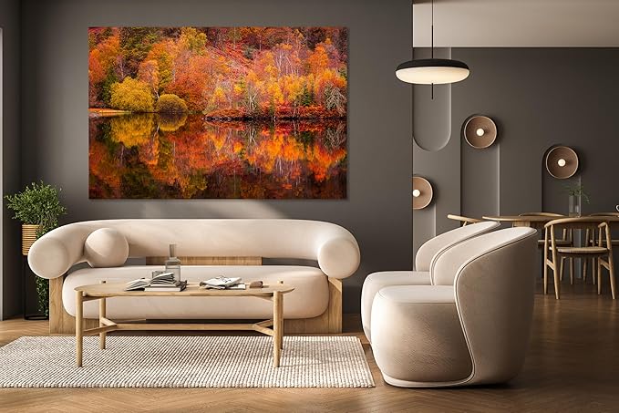 Nature Wall Art Prints - Ocean Forest Mountain Lake Canvas Landscapes - Small to Extra Large Living Room Bedroom Kitchen Bathroom Décor (Autumn Forest with Lake, 16L" x 24W")