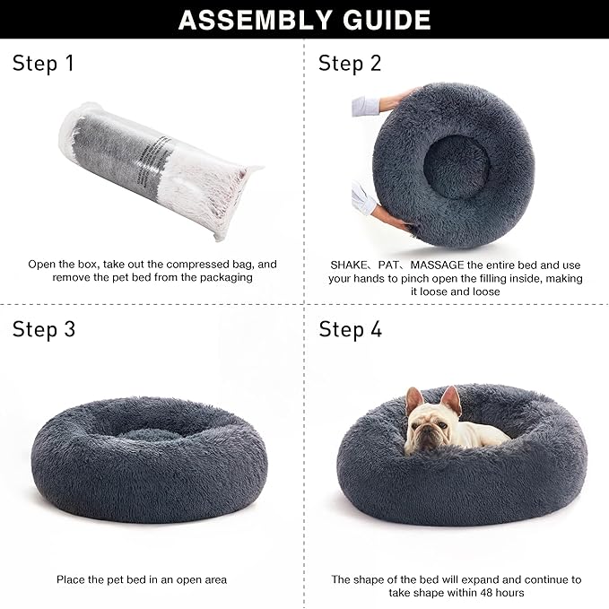 Love's cabin Calming Dog & Cat Bed, Cat Bed for Indoor Cats,Anti-Anxiety Donut Round Dog Bed,Fluffy Faux Fur Washable Bed for Small Medium Pet,Beige,Bluish Grey,30"