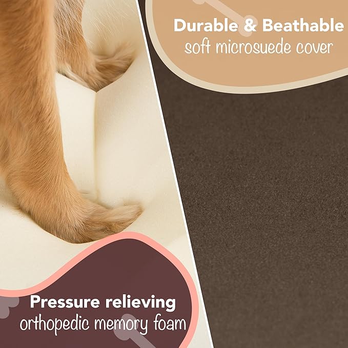 Chester Small Dog Bed - Orthopedic Memory Foam Mattress, Calming Couch, Wall Rim Pillow, Water Resistant, Washable Cover, Non-Slip, Cocoa Brown