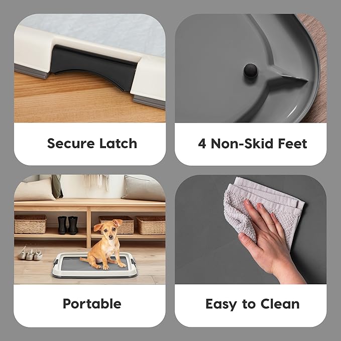 IRIS USA Pee Pad Holder - Extra-Small Sized Dog & Puppy Pee Pads, Secured Latches, Non-Skid Feet, High Polish Finish for Easy Cleaning, Leak Protection, Fits 14"x17" Pad Puppy & Toy Breeds, Dark Grey
