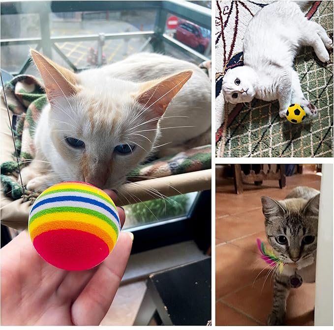 PET SHOW 20Pcs Cats Toys Interactive Kitten Ball Toys Assortments Variety Pack for Indoor Cats Mice Feather Sparkle Crinkle Ball Bells Spring