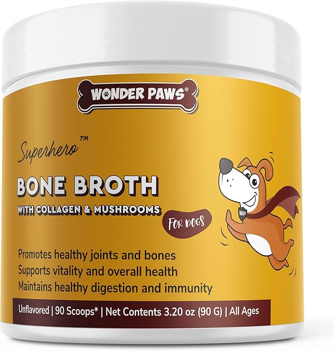 Bone Broth for Dogs – Bone Broth Powder with Organic Mushrooms & Collagen for Digestion, Immunity & Joint Support – Tasty Beef Supplement for Dogs of All Ages, Sizes & Breeds – 3.20 oz