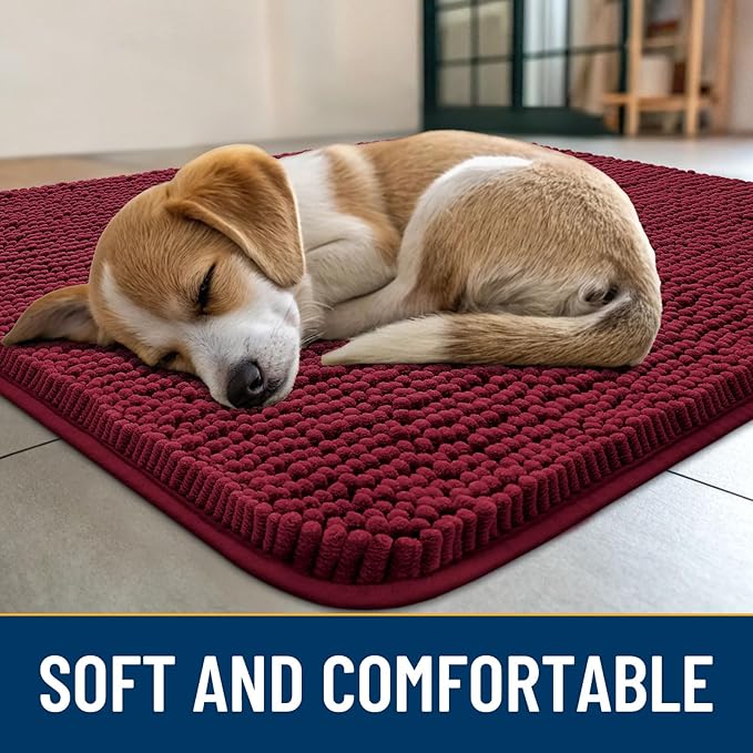 Smiry Dog Door Mat for Muddy Paws 47x32, Absorbs Moisture and Dirt Doormat, Non-Slip Washable Quick Dry Chenille Front Door Mat Indoor Entrance, Entryway Carpet for Inside Floor, Burgundy