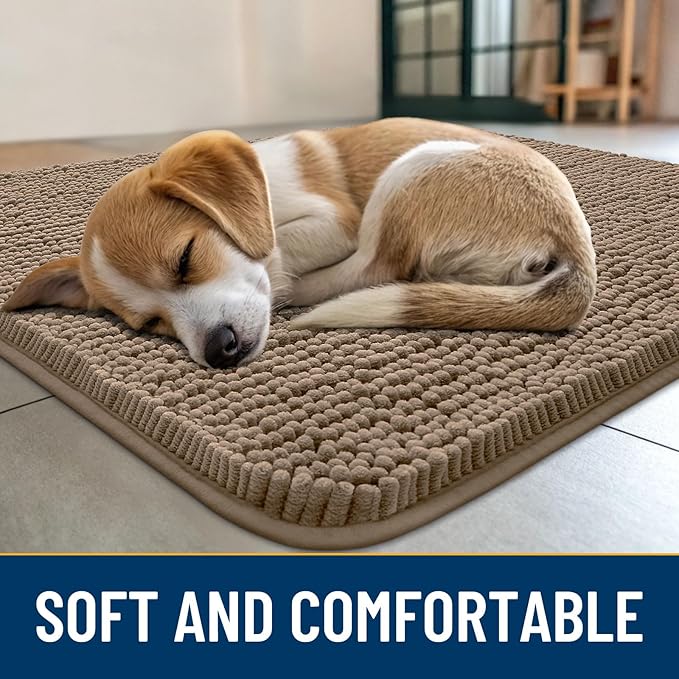 Smiry Dog Door Mat for Muddy Paws 30x20, Absorbs Moisture and Dirt Doormat, Non-Slip Washable Quick Dry Chenille Front Door Mat Indoor Entrance, Entryway Carpet for Inside Floor, Camel