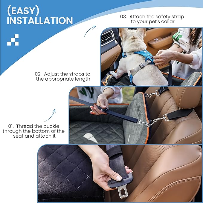 Dog Car Seat for Small Dogs - Puppy Car Seat with Safety Strap & Waterproof Padding, Portable Pet Carrier for Cars, Trucks & SUVs, Comfortable Elevated Bed for Pets Up to 35lbs (Black/Grey)