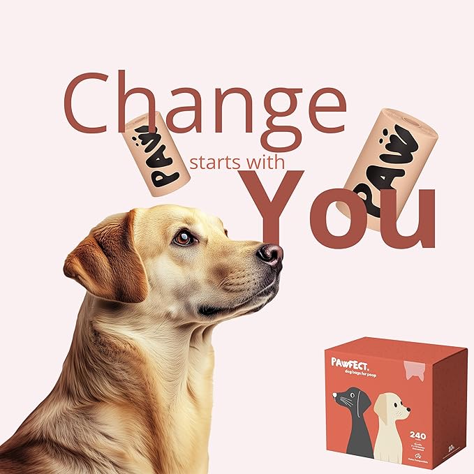 Pawfect Dog Poop Bags Rolls - Biodegradable Doggie Bags, Compostable Dog Waste Bags, BPI Certified Pet Waste Bags, Unscented, Large, Puppy Poo, Earth Friendly, Bolsas de Basura (480 counts)