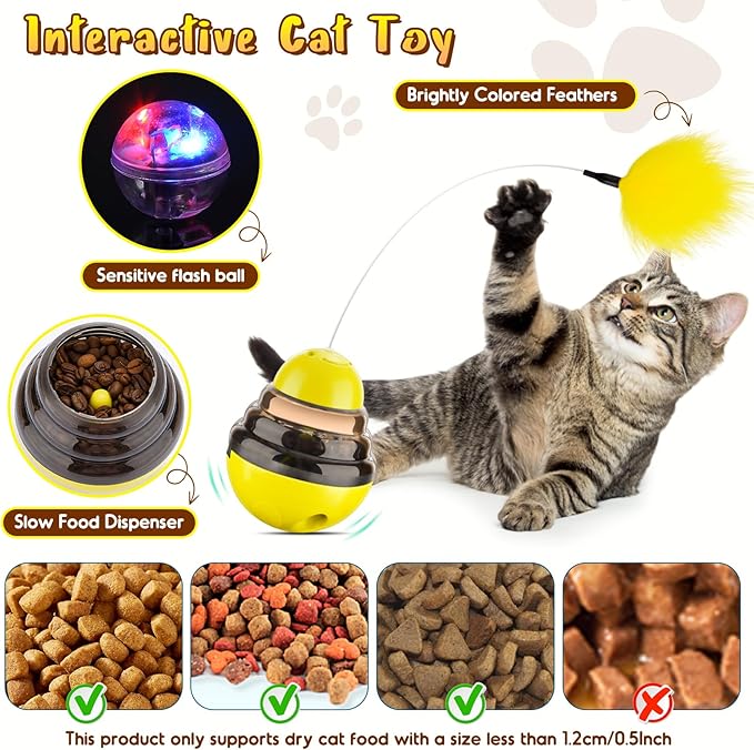Interactive Cat Toys for Indoor Cats,Tumbler Toy for Kitten Tracking Balls Treat Dispenser for Bored Cat and Small Dogs to Chase and Exercise (Yellow)