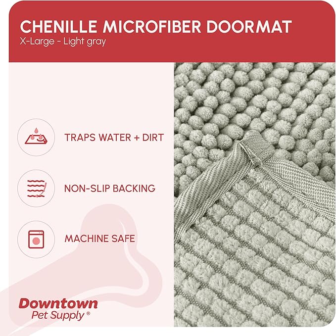 My Doggy Place Microfiber Dog Mat for Muddy Paws, 60" x 36" Light Gray - Non-Slip, Absorbent and Quick-Drying Dog Paw Cleaning Mat, Washer and Dryer Safe - X-Large/Runner