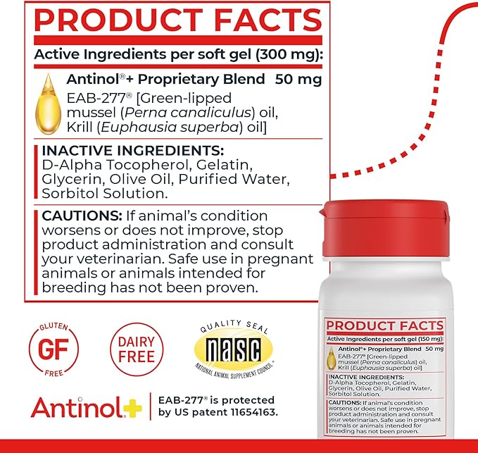 Plus, Mobility, Hip, and Joint Supplement for Cats, Green-Lipped Mussels and Krill Oil - Cat Joint Supplement, 60 Soft Gels