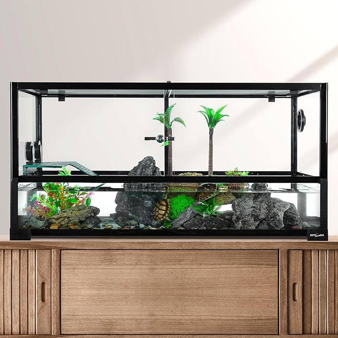 REPTIZOO 50 Gallon Large Turtle Tank Aquarium, 36"×18"×18" Tortoise Habitat Water-Land Ecological Turtle Tank with Drainage System Aquatic Aquarium, Terrarium for Tree Frogs, Salamanders