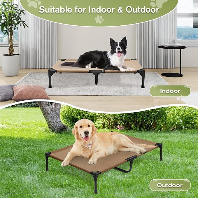 XL Elevated Dog Bed 51 Inch - Waterproof Raised Cooling Cot for 123lb Dogs, with Washable Breathable Mesh, All-Weather Outdoor Dog Bed with Non-Slip Feet, Brown
