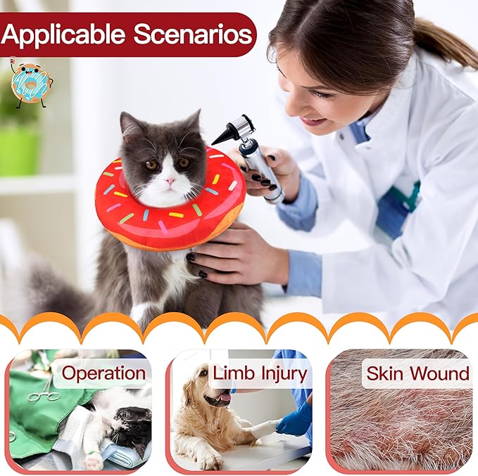 Cat Cone Collar Soft, Cute Cat Donut Collar After Surgery, Adjustable Kitten Recovery Cones to Stop Licking, Lightweight Neck Elizabethan Collars for Cats Kittens (Red, Medium)