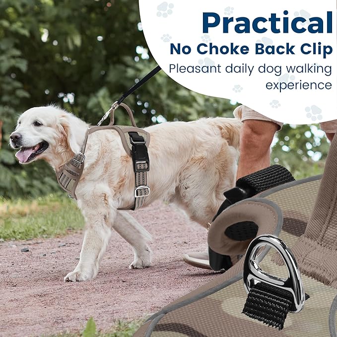 Funfox Dog Harness No Pull, Adjustable Pet Vest Harness, Super Soft Material with Vertical Handle Easy Control, Reflective Night Walking, 2 Leash Clips for Medium Sized Dogs, Camo Brown, M