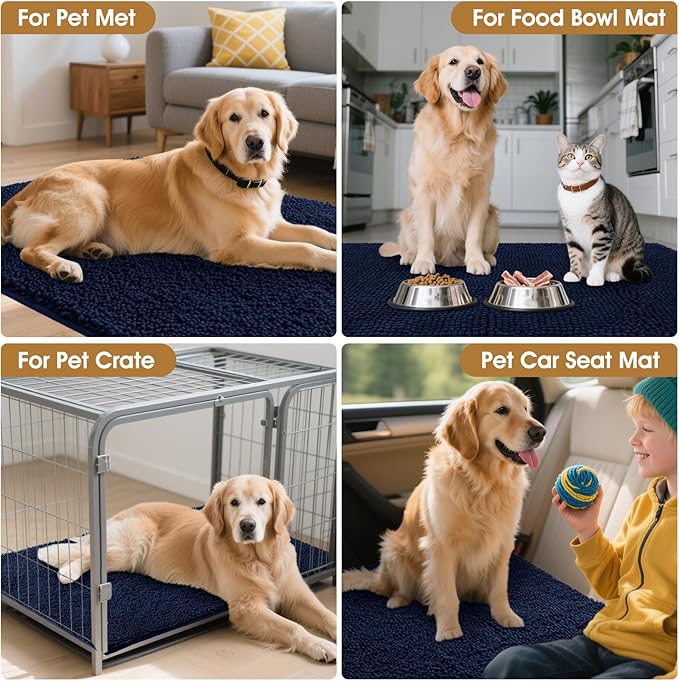 IM HOME Extra Large 71" x 25" Navy Blue Dog Door Mats for Muddy Paws, Chenille Absorbent Dog Mat, Non Slip Heavy Mud Mat for Dogs, Soft Pet Bed Mat for Entryway, Mud Paws, Inside Floor