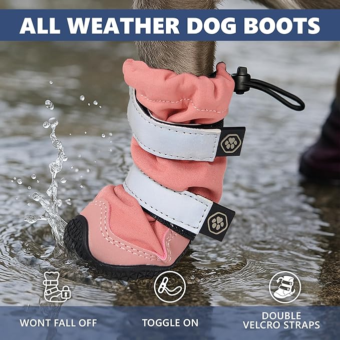 Spark Paws Dog Shoes, Waterproof Dog Boots for Medium to Large Dogs, Non Slip, Breathable Dog Booties and Paw Protectors - 4PCS Doggie Hiking Boots with Reflective Straps - Pink, Size 3
