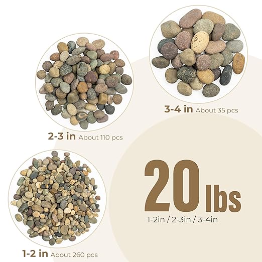 40lbs Large River Rocks for Landscaping, 2-3 Inch Natural Unpolished Bulk Pebbles, Hand-Picked Premium Stones for Garden Design Fish Tank, Flower Pots, Pathways and Backyard, Mixed Color