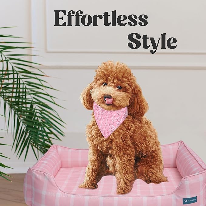 Orthopedic Bolster Dog Bed – CertiPUR-US Foam, Recycled Polyester Canvas, Washable Cover, Anti-Slip Bottom, Medium, Grey Plaid – Stylish Designer Dog Sofa